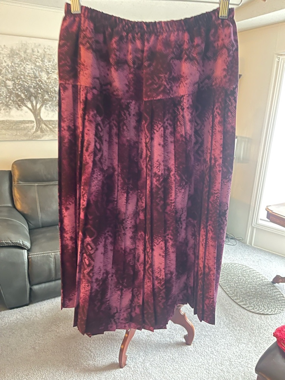 Michaels Velvet Pleated Maxi Skirt - Deep Wine